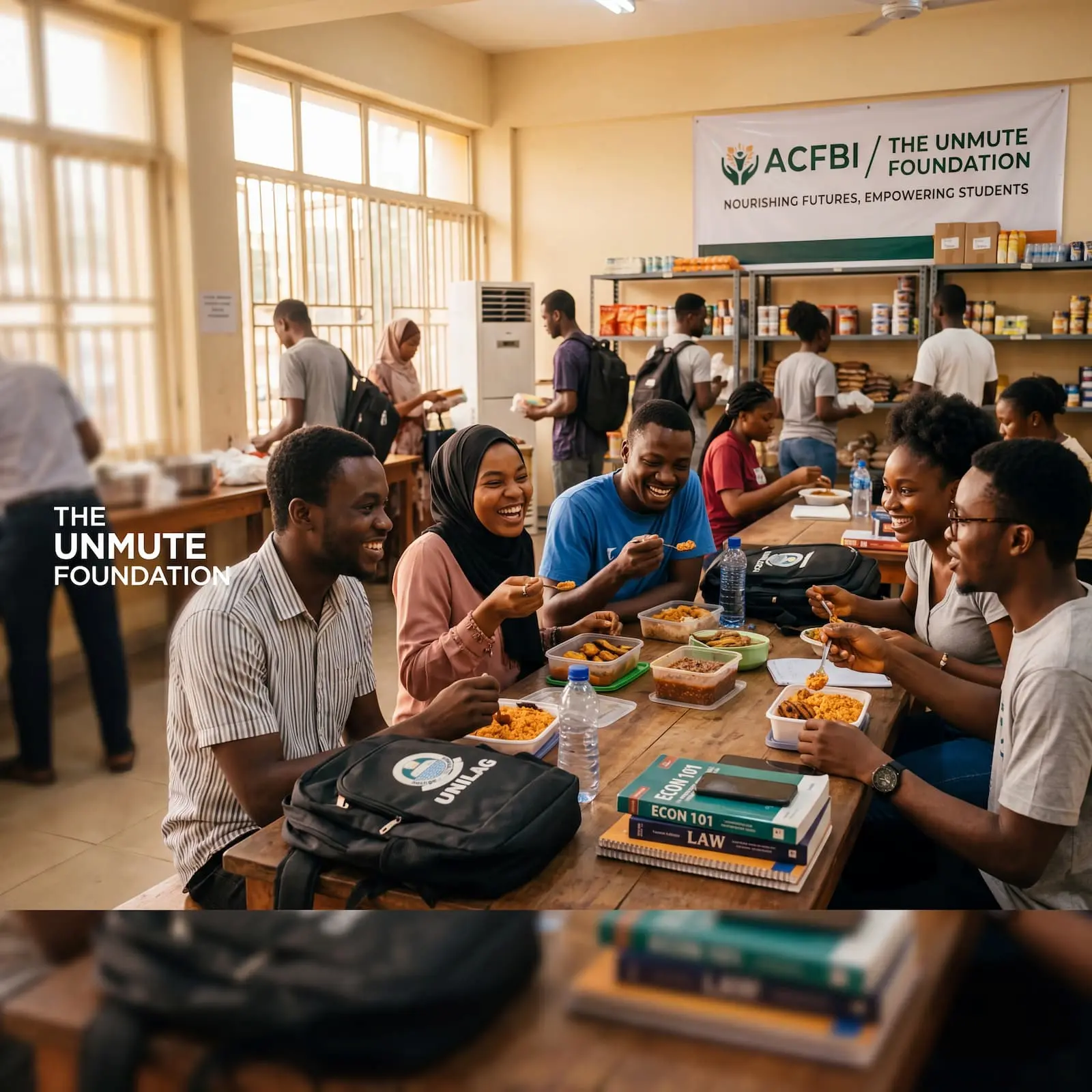 Students sharing meals at the University of Lagos campus food bank